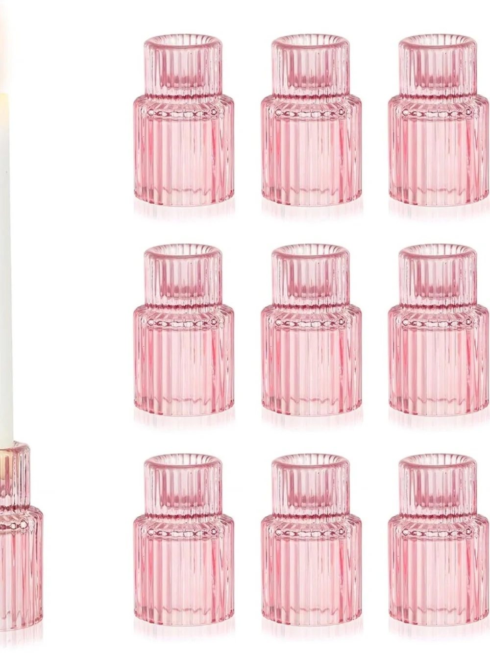 Hewory Glass Pink Candle Holder Bulk Set of 10 Valentines Taper Candle Holders